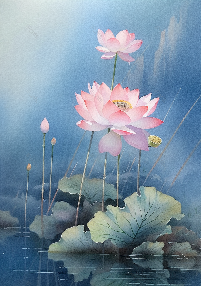梦幻粉色荷花植物,插画/手绘图,插画/手绘图库,插画/手绘图下载,插画/手绘